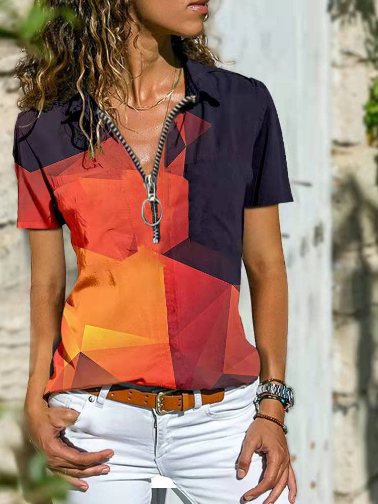 Bohemian West Ethnic Zip Top Camiseta de manga corta
