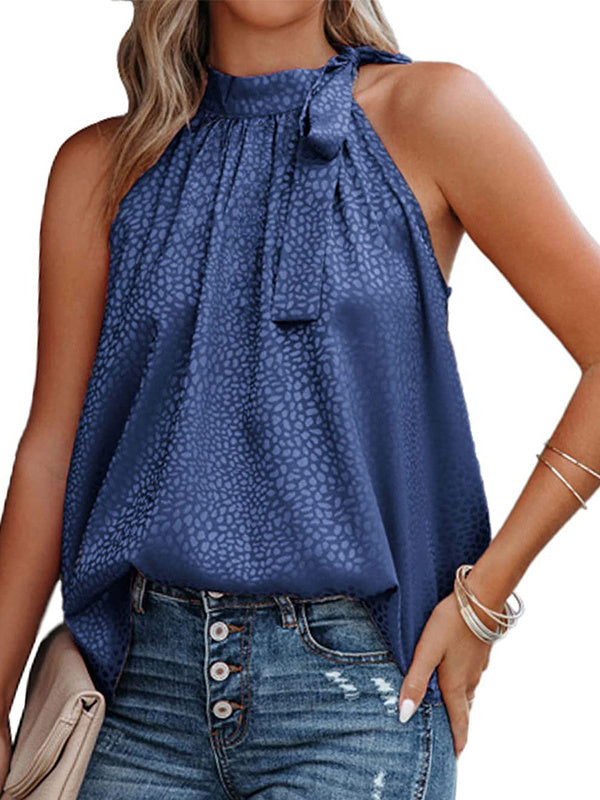 Camiseta sin mangas con cuello halter y estampado de leopardo
