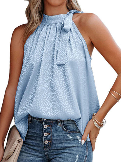 Camiseta sin mangas con cuello halter y estampado de leopardo