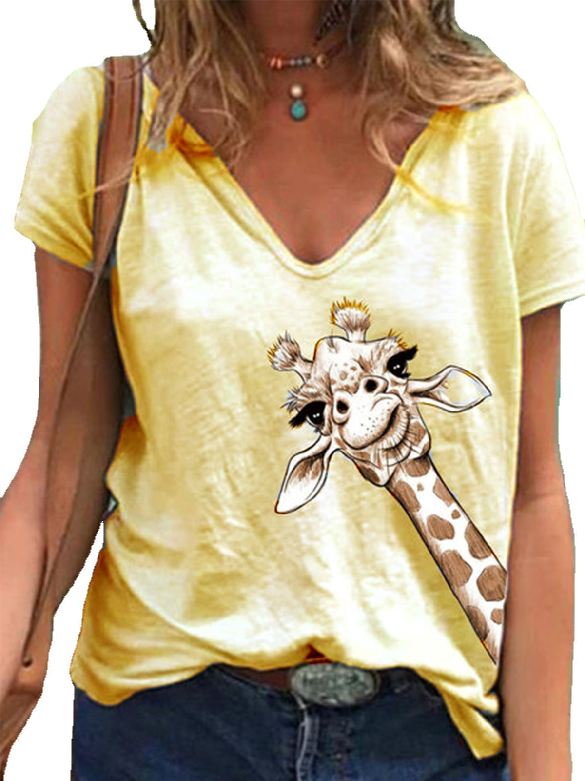 Camiseta de manga corta y cuello en V con estampado animal