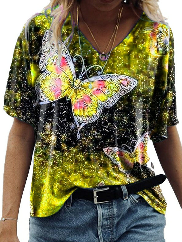 Camiseta con estampado de mariposas de manga media