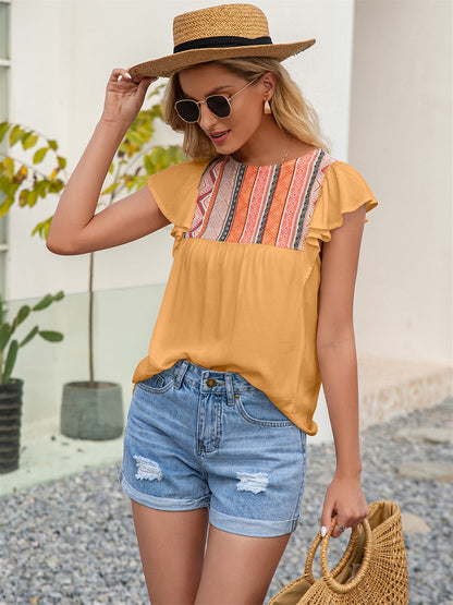 Round Neck Loose Ruffle Short-Sleeve Top