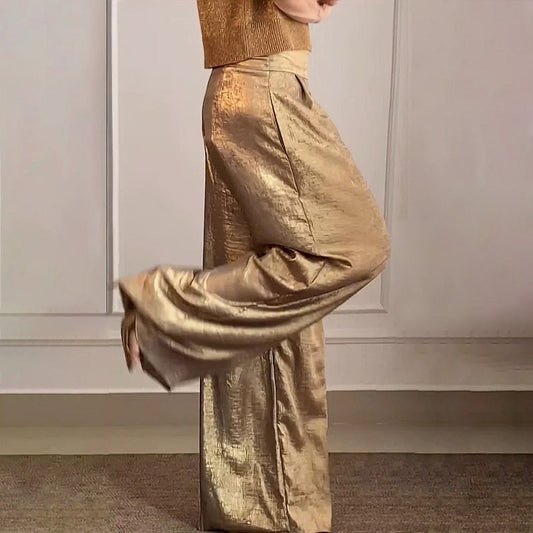 Pantalones vintage casual de primavera en colores metálicos para mujer