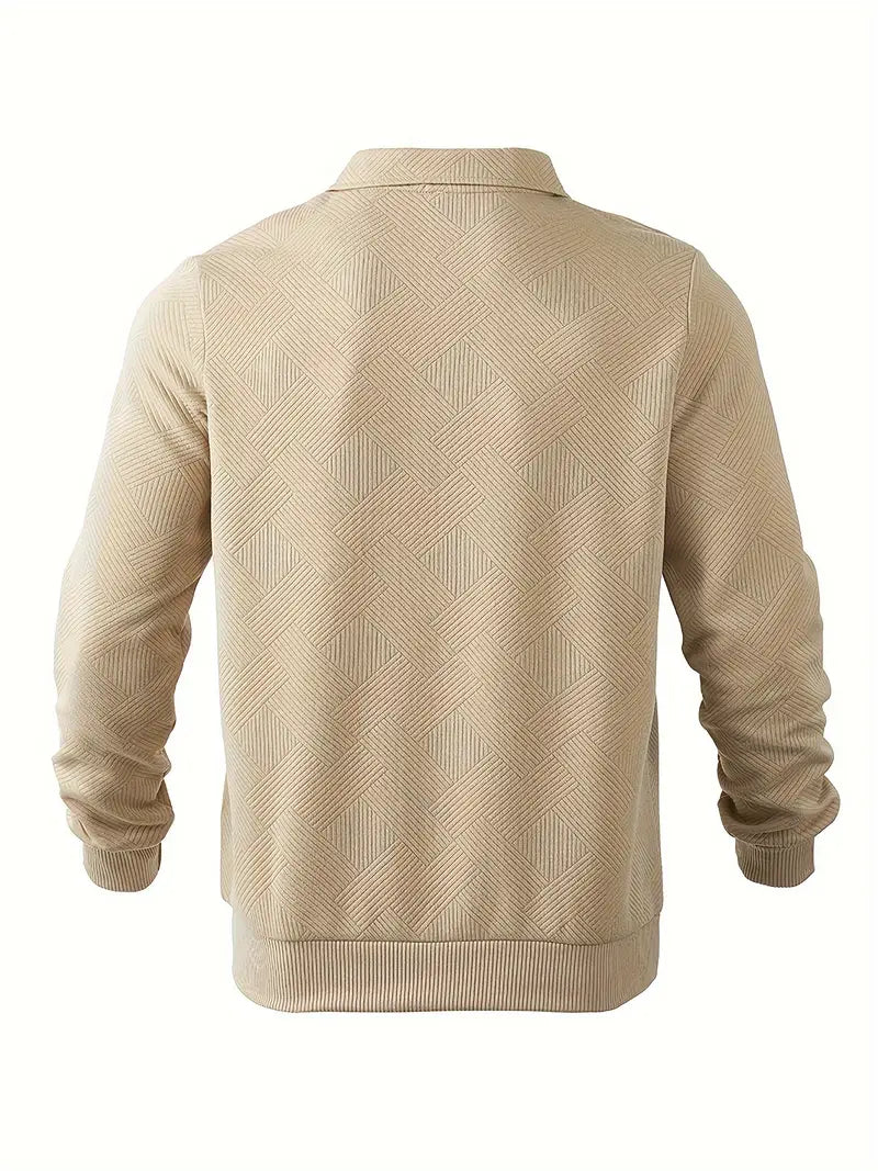 Męski Dzianinowy Sweter ze Stójką i Krótkim Zamkiem