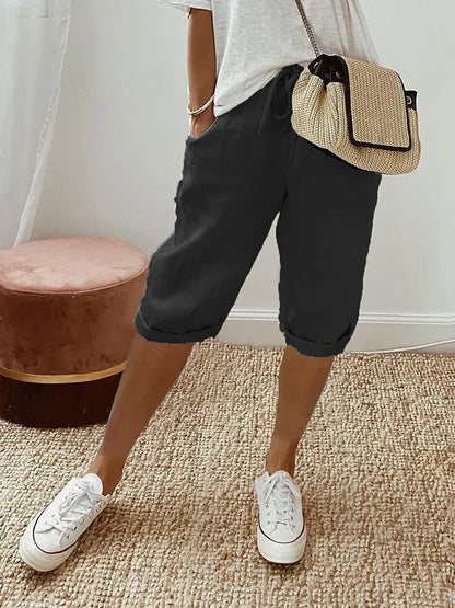 Adrina Pantalones cortos de algodón y lino para mujer