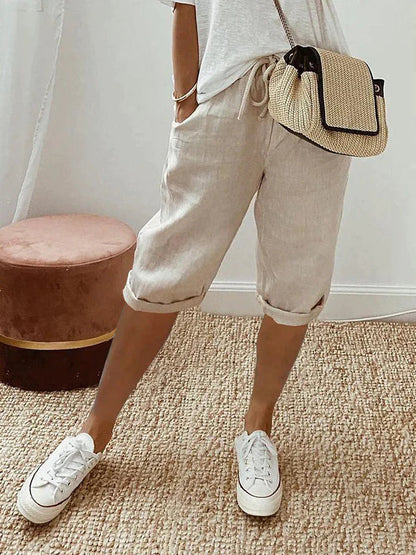 Adrina Pantalones cortos de algodón y lino para mujer