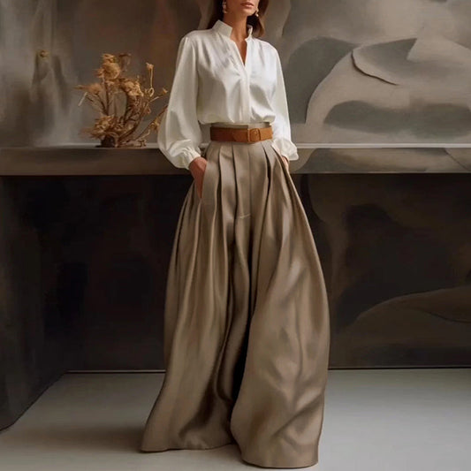 Pantalones casuales de pierna ancha y color tobillero para mujer