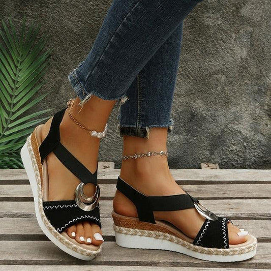 Sandalias Lanette | Tacones de cuña ortopédicos con tiras elásticas y detalles metálicos