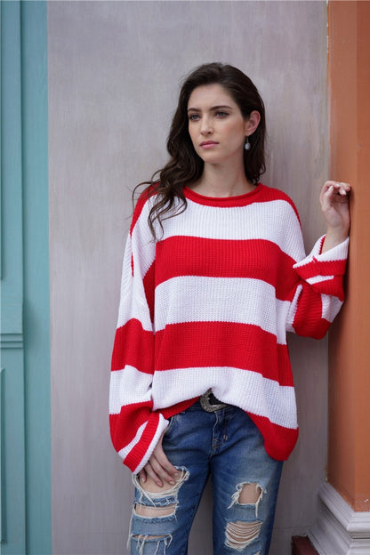 Jersey de rayas con cuello redondo para mujer