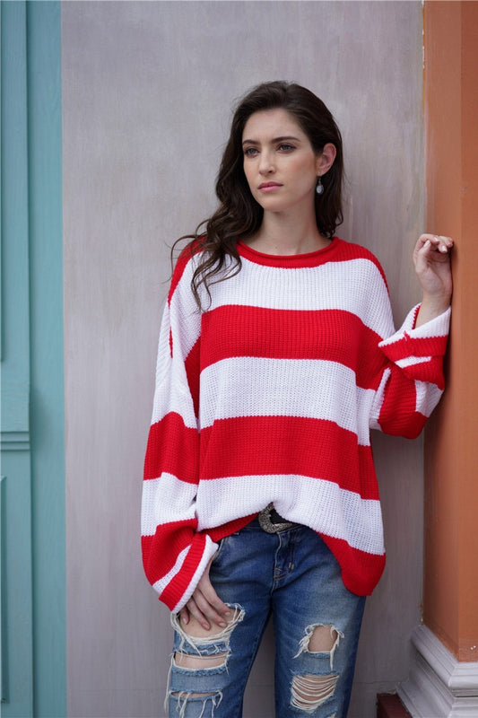 Jersey de rayas con cuello redondo para mujer