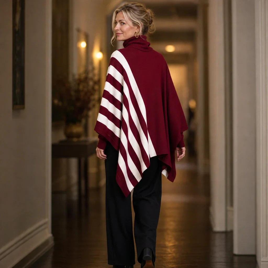 Damski Pasiasty Sweter Poncho Golf