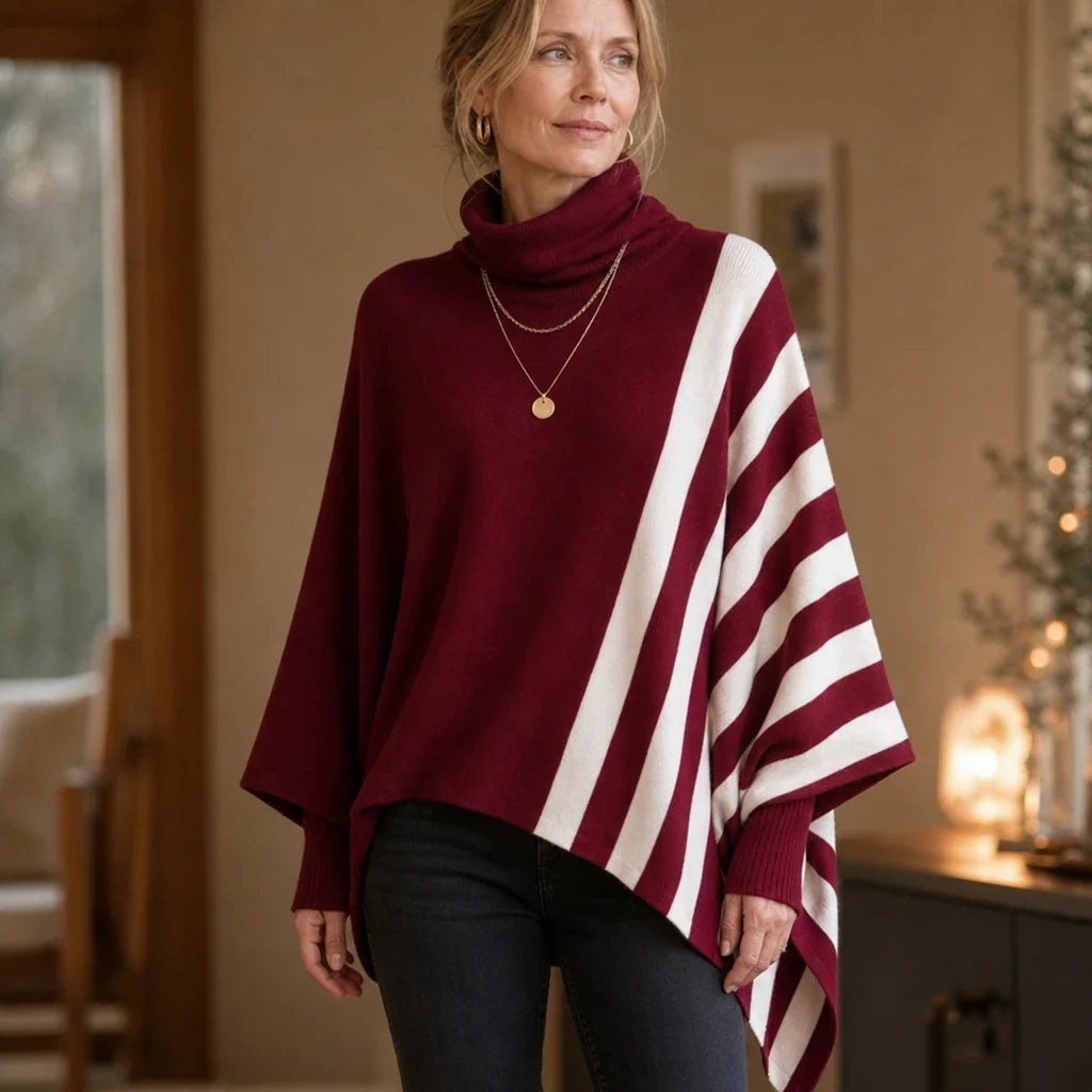 Damski Pasiasty Sweter Poncho Golf