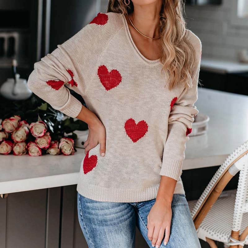 Woldine Sweater | Jersey de punto con estampado de corazones para mujer