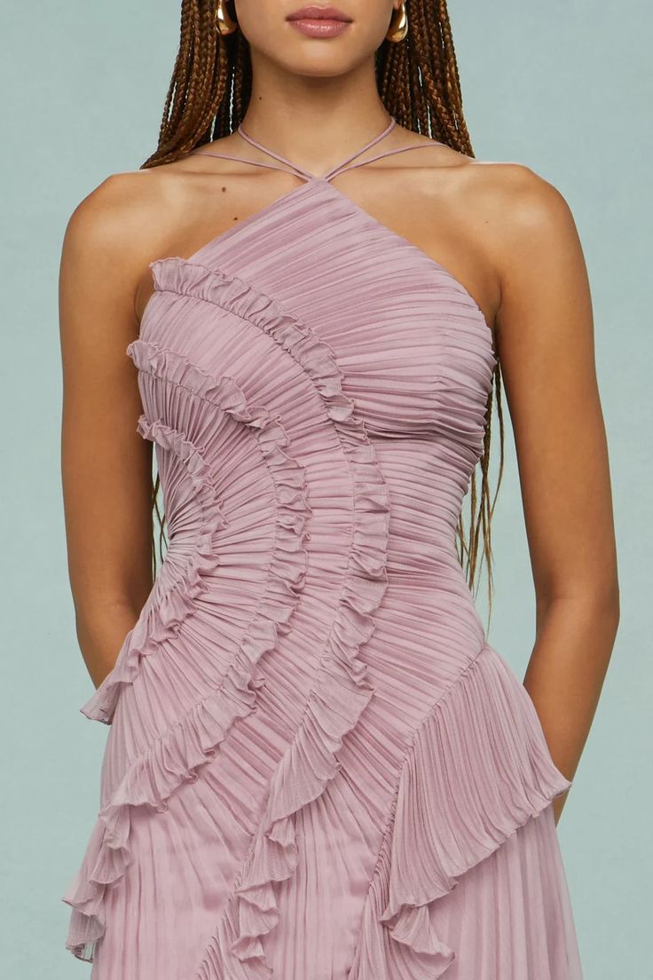 Damska Sukienka Maxi z Falbanami Halter