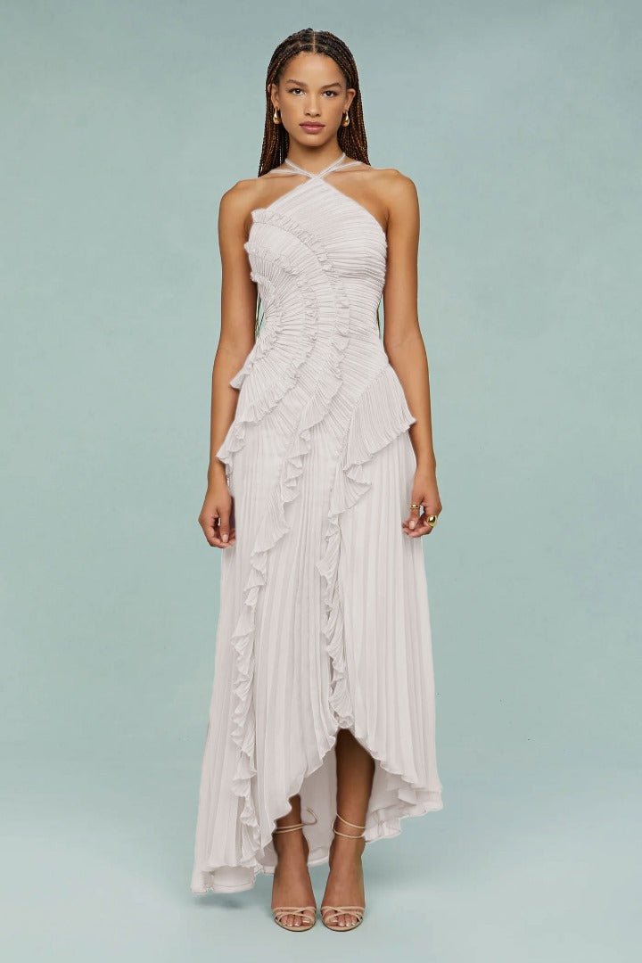 Damska Sukienka Maxi z Falbanami Halter