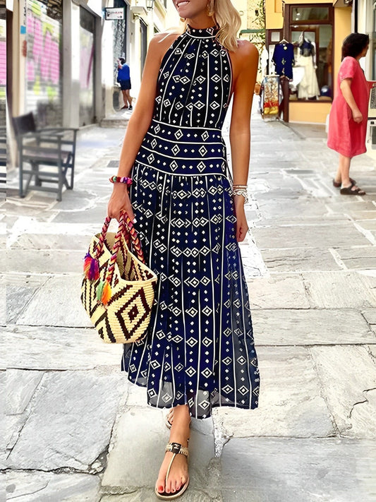 - Vestido con estampado azul