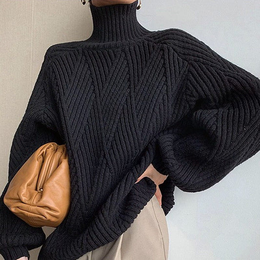 Jersey negro de cuello alto para mujer Alina