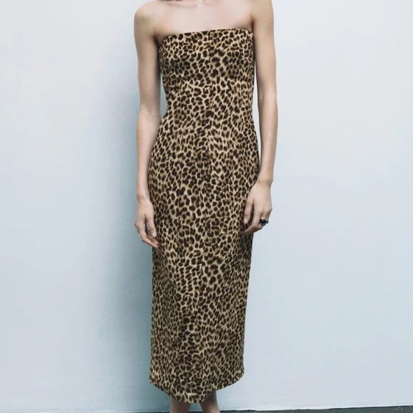 Aoife - Vestido entallado de malla de seda con estampado de leopardo