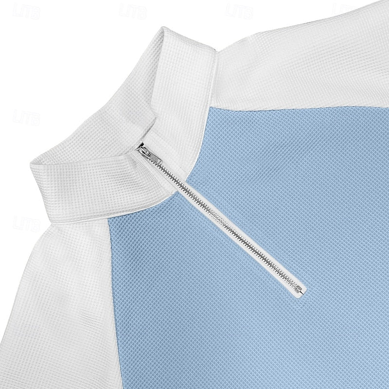 Męska Bluza Zamek Do Połowy Kontrastowe Rękawy Reglan Stójka