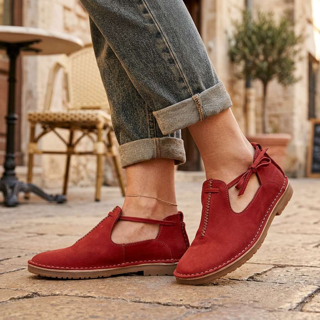 Damskie Płaskie Buty Wiązane Przy Kostce Wycięcie Z Boku