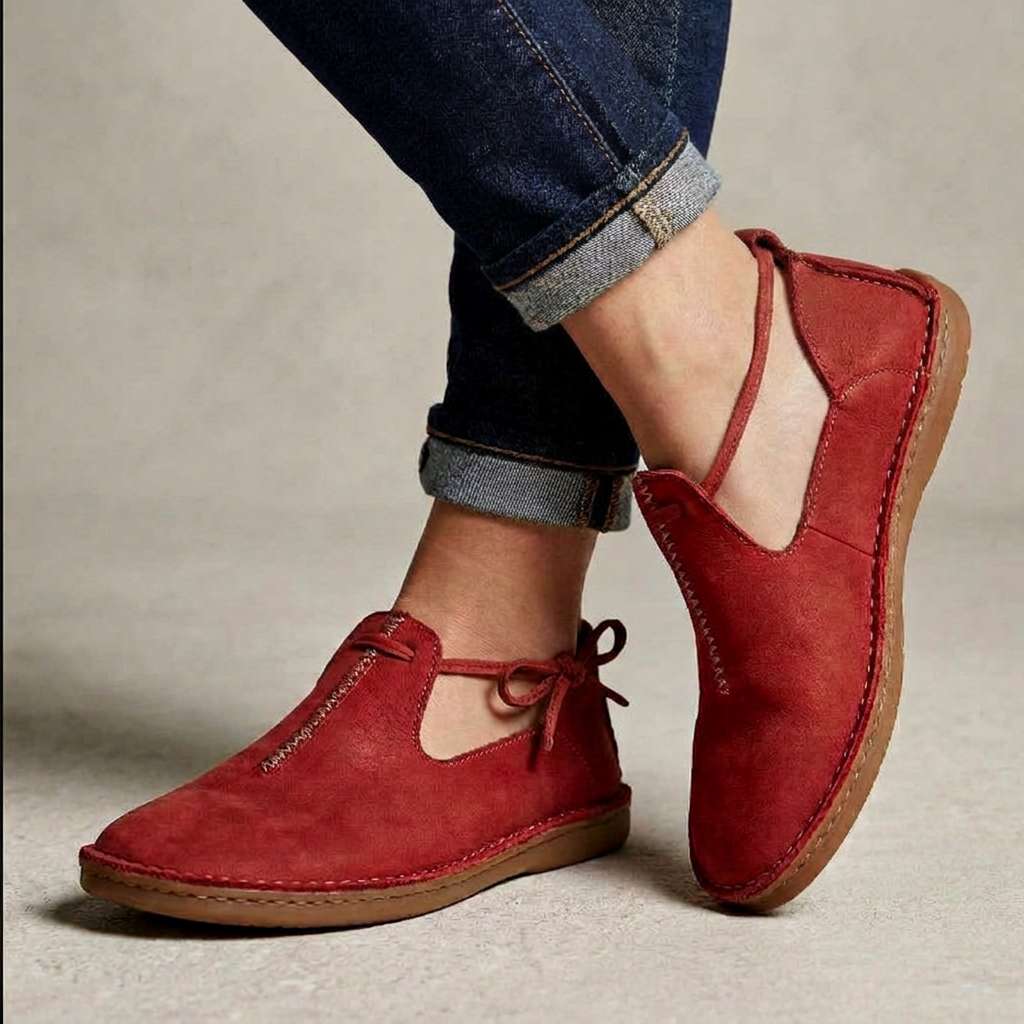 Damskie Płaskie Buty Wiązane Przy Kostce Wycięcie Z Boku