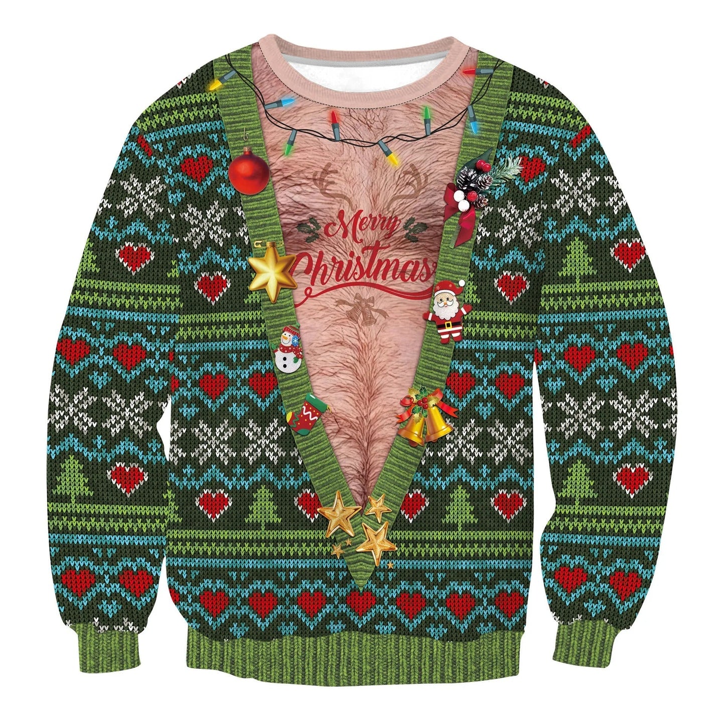 Inge | Cálido jersey de punto con escote redondo y motivos navideños en 3D para hombre y mujer