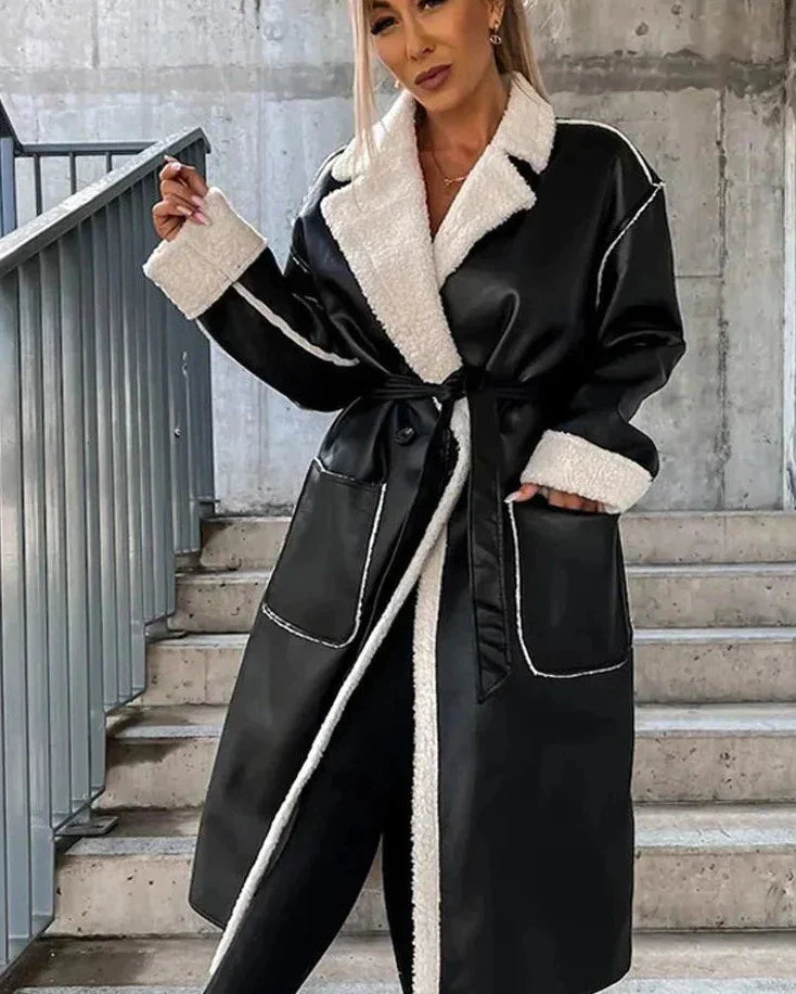 Chaqueta larga de cuero con pelo