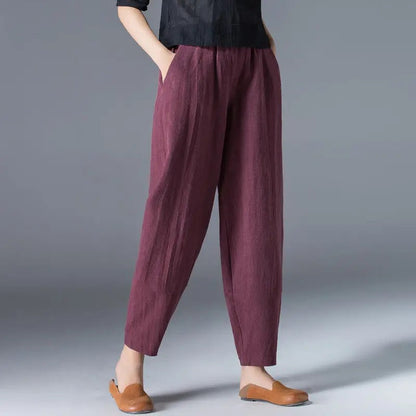 Pantalones puff de algodón y cáñamo para mujer Moda