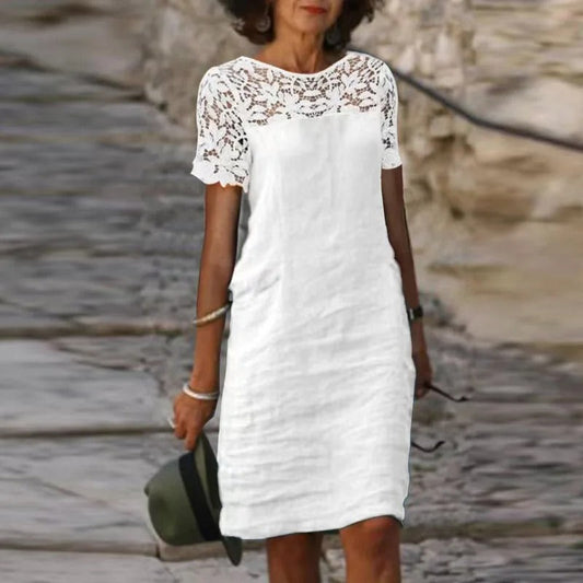 Vestido de encaje de algodón y lino