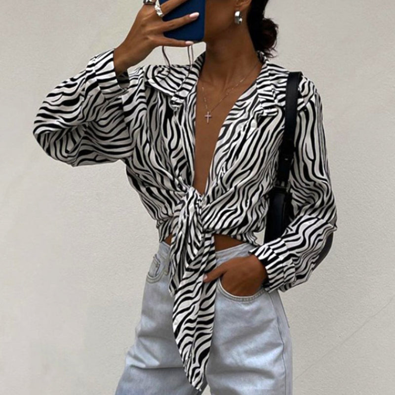 Tharisa Blusa | Blusa anudada con estampado de cebra para mujer