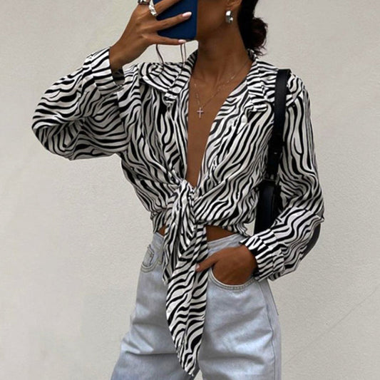 Tharisa Blusa | Blusa anudada con estampado de cebra para mujer