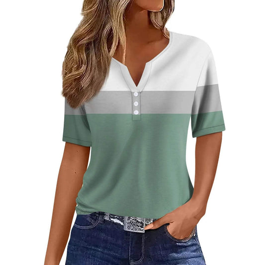 Camiseta de mujer | A rayas | Material suave | Cuello en V | Ideal para el día a día | botones
