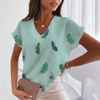 Camiseta de verano con cuello en V para mujer