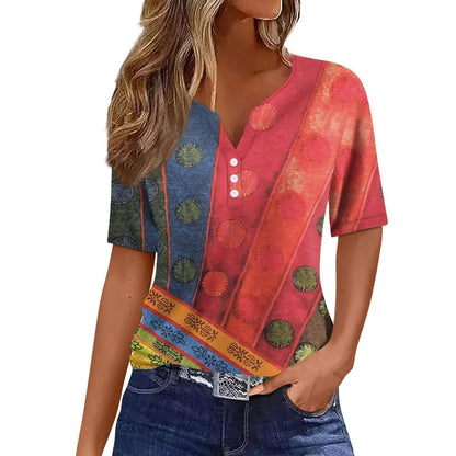 Camiseta de mujer | A rayas | Material suave | Cuello en V | Ideal para el día a día | botones