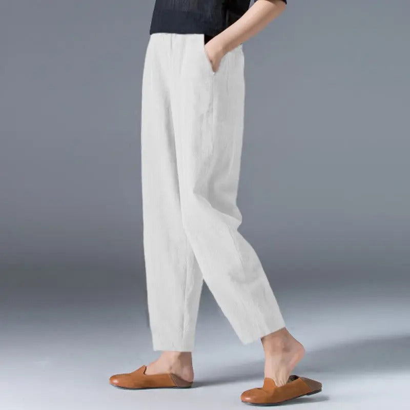 Pantalones puff de algodón y cáñamo para mujer Moda