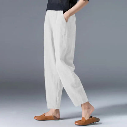 Pantalones puff de algodón y cáñamo para mujer Moda