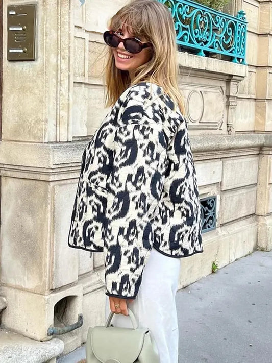 Valeria - Blazer elegante con estampado en blanco y negro
