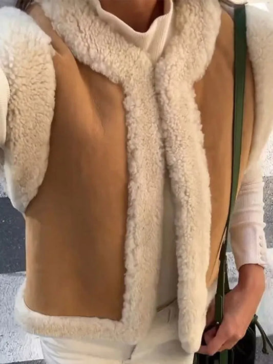 Chaleco marrón de piel sintética para mujer
