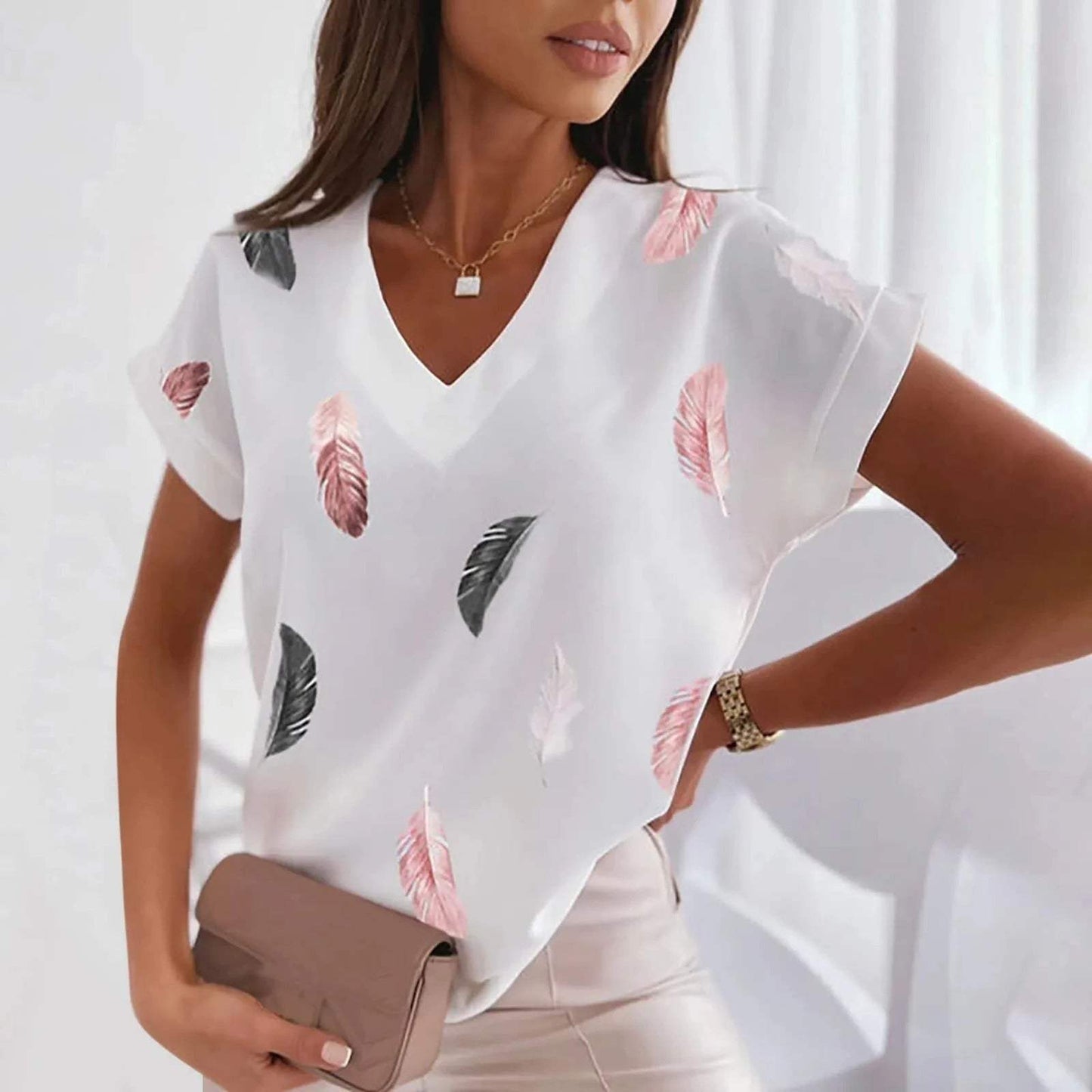Camiseta de verano con cuello en V para mujer