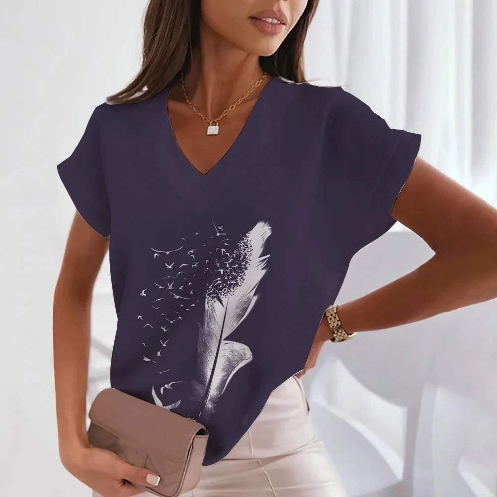 Camiseta de verano con cuello en V para mujer
