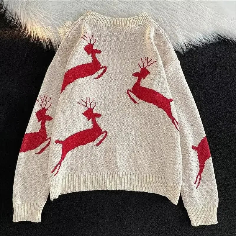 Ulla | Cálido jersey de punto con estampado navideño de ciervos para mujer