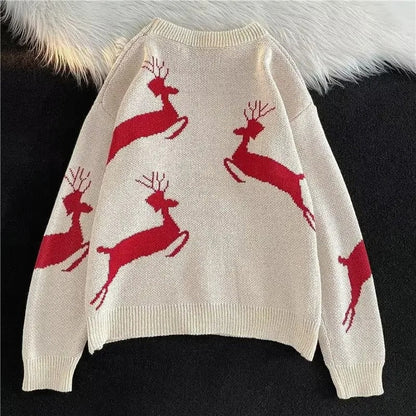 Ulla | Cálido jersey de punto con estampado navideño de ciervos para mujer