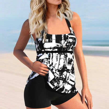 Traje de baño tankini estampado con escote cuadrado