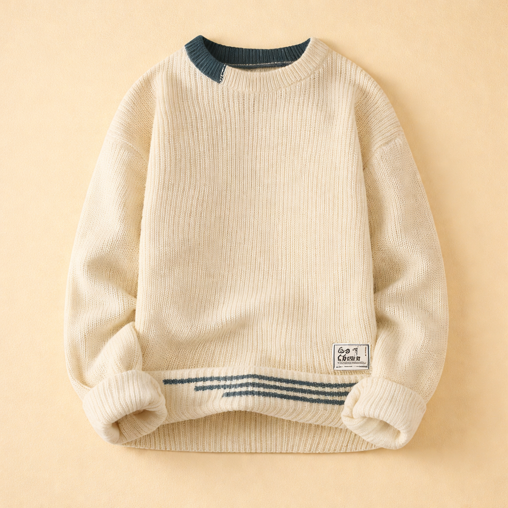 Męski Sweter Dzianinowy Patchwork Crew Neck