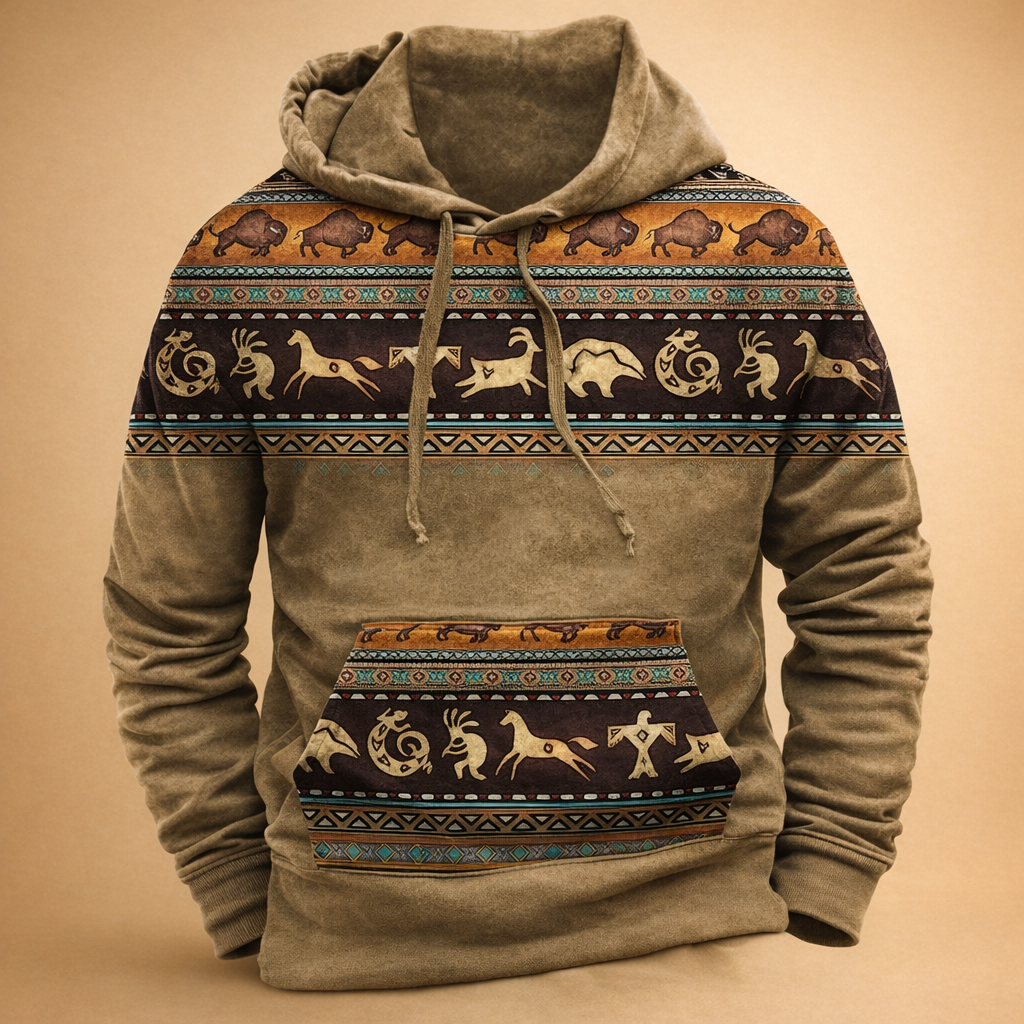 Męska Bluza z Kapturem Wzór Southwestern Azteki