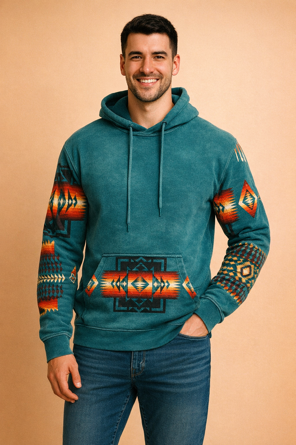 Męska Bluza z Kapturem Wzór Southwestern Azteki