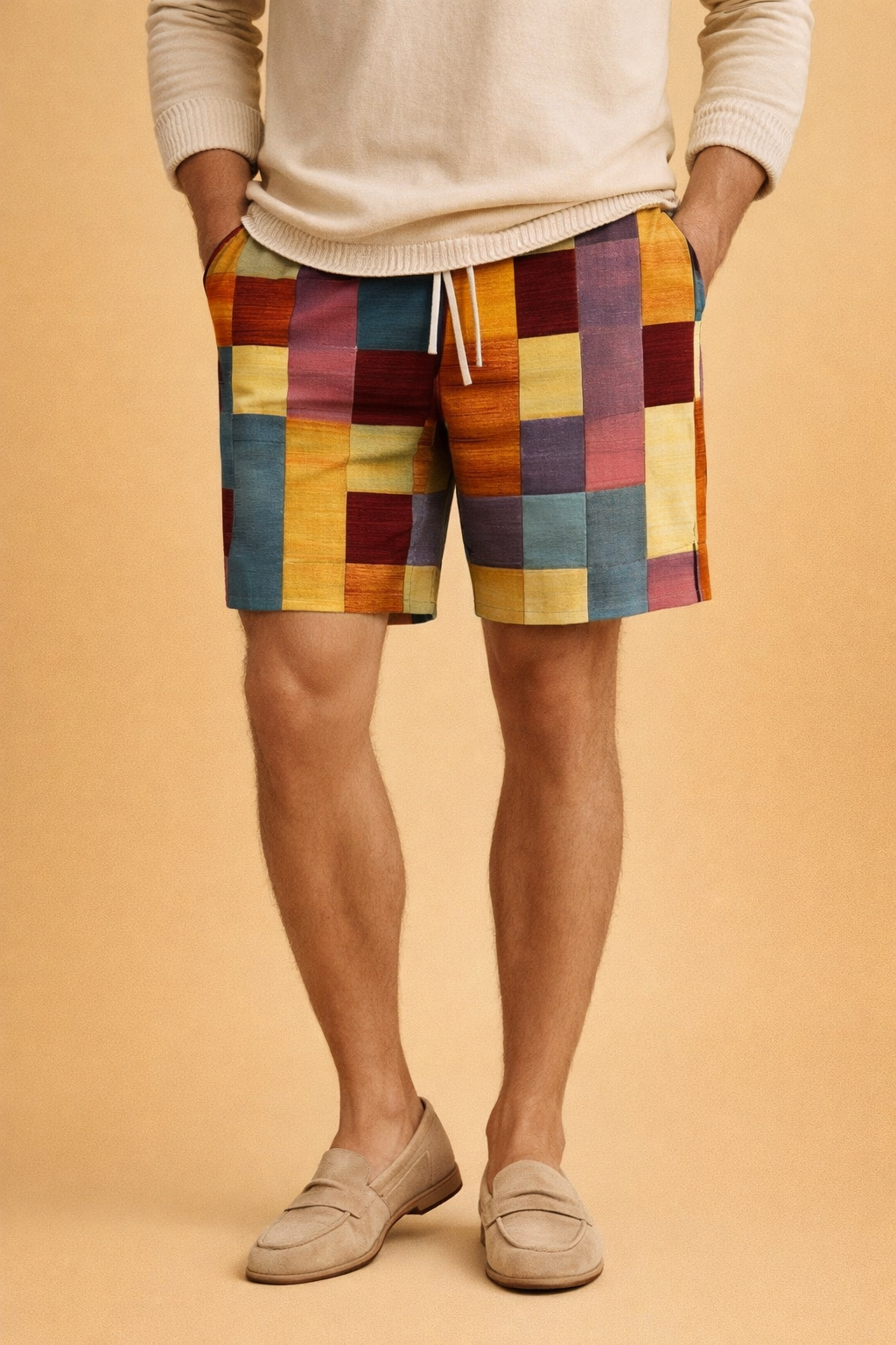 Męskie Szorty Patchwork Wiązane