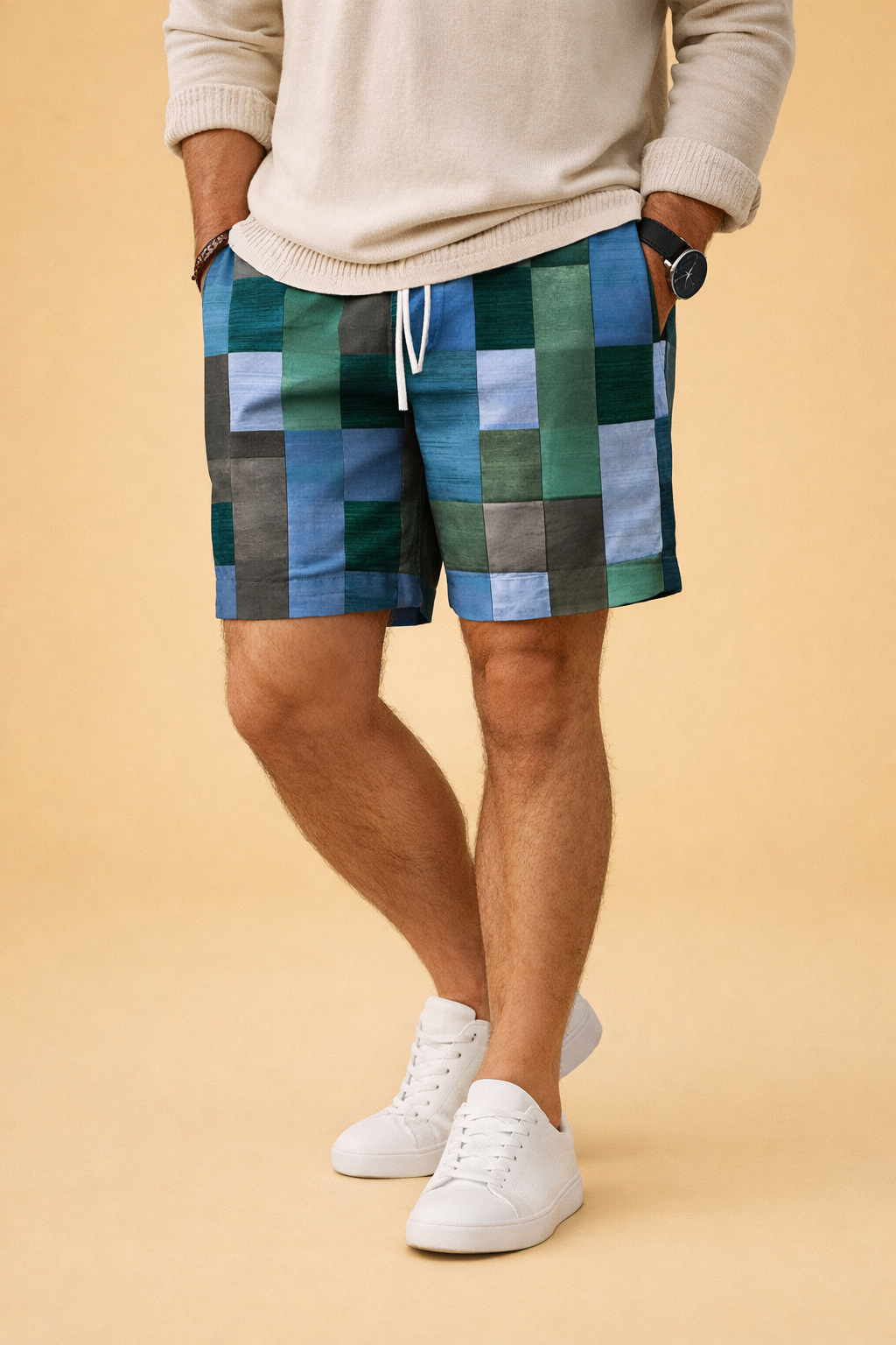 Męskie Szorty Wzór Patchwork