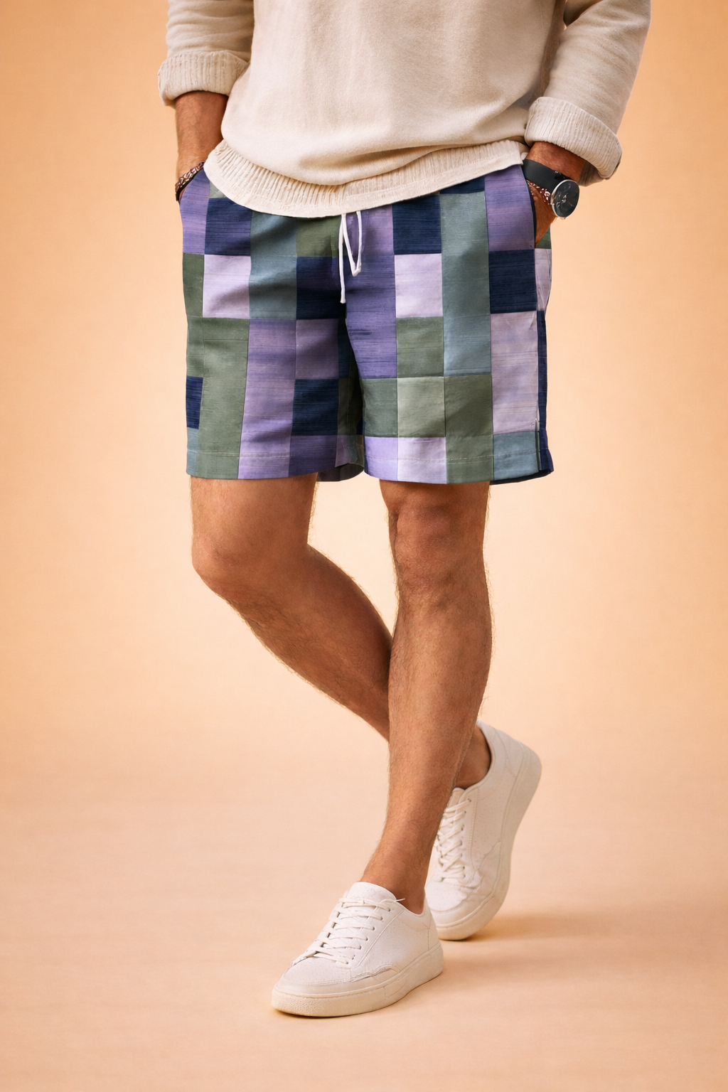 Męskie Szorty Wzór Patchwork