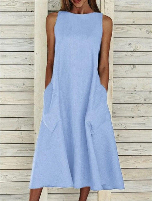Vestido vintage holgado con bolsillos y cinturón
